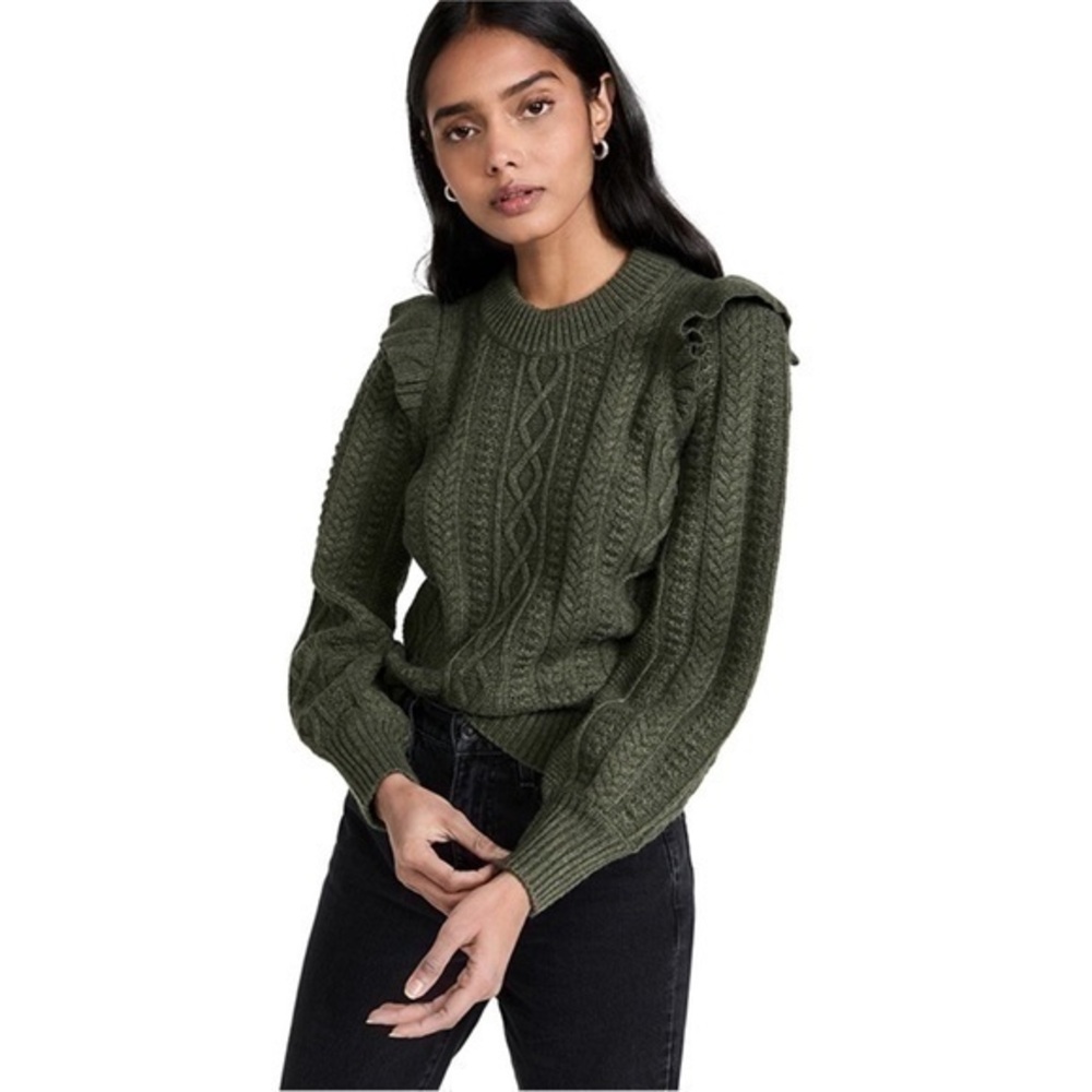 NWT Madewell Hollydene Ruffle Shoulder Pullover Sweater Wool Blend Knit Green XS